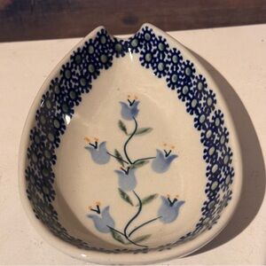 Polish Pottery Spoon Rest bluebells Flowers Handmade  BOLESLAWIEC POLAND